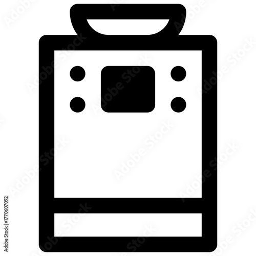 Dishwasher. Outlined stroke vector icon with black-filled details.