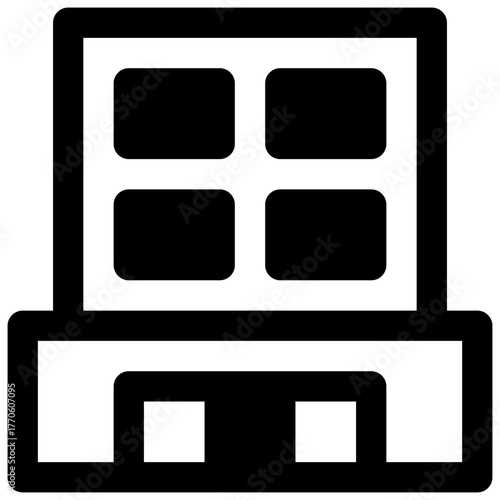 Block of flats. Outlined stroke vector icon with black-filled details.