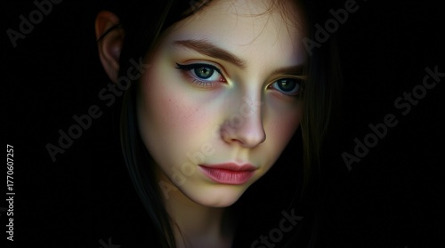 Wallpaper Mural Nahaufnahme eines jungen Mädchens vor dunklem Hintergrund Torontodigital.ca