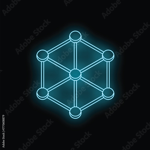 Abstract glowing neon blue molecule structure representing scientific innovation and technology