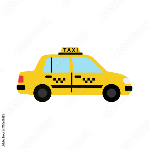 Bright yellow flat design taxi icon representing urban transportation, travel, and city rideshare service