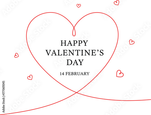 Minimal Happy Valentine’s Day Greeting with Red Heart Line Art and 14 February Text Design