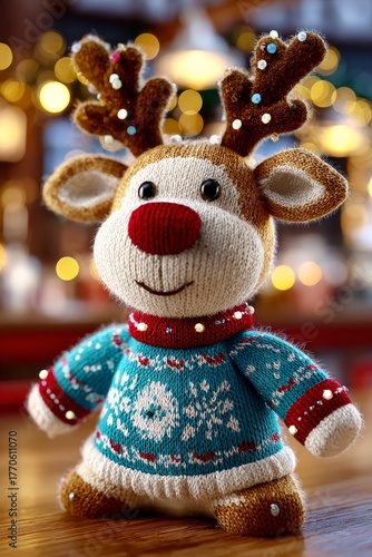 Wallpaper Mural Celebración de la Navidad y el Año Nuevo con un reno de peluche en un ambiente festivo Torontodigital.ca