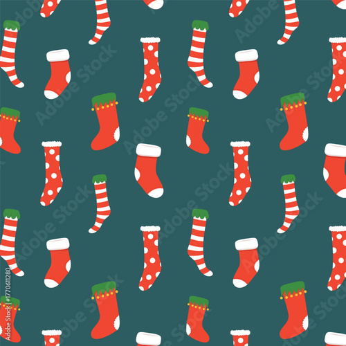 Christmas stockings vector. Colorful sock for winter holiday. Home decoration, for present. Merry Christmas. Christmas socks pattern.