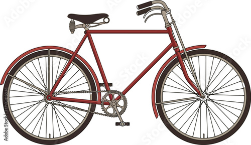 A vintage red bicycle with black tires