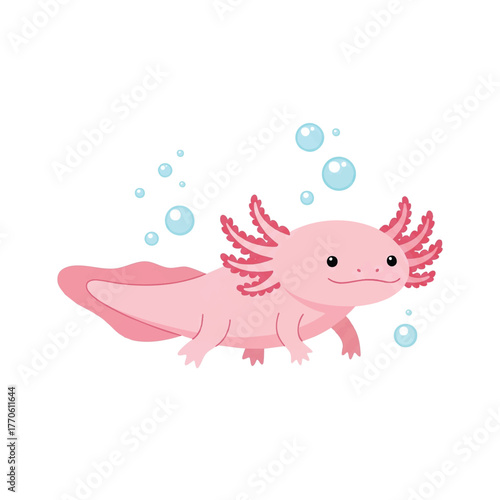 cute pink axolotl amphibian water creature illustration