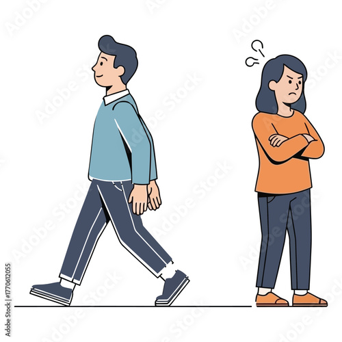 Man Walking Away From Angry Woman Illustration couple.
