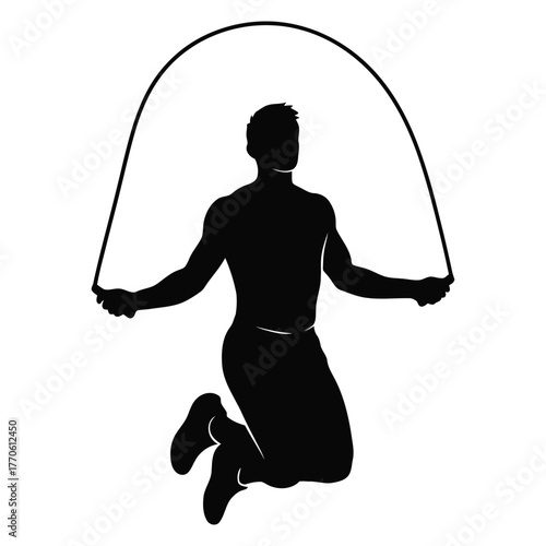 Silhouette of man jumping with jump rope .