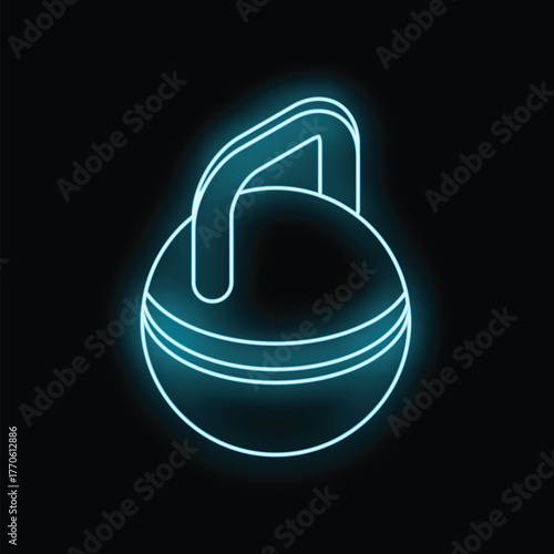 Neon kettlebell glowing on a dark background, representing strength training, fitness, and healthy lifestyle