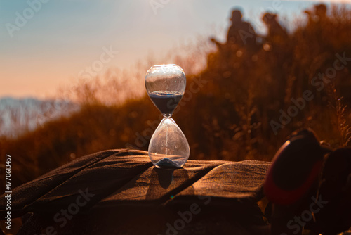 Alpine summer sunset view with an hourglass at Mount Diedamskopf, Schoppernau, Bregenz, Vorarlberg, Austria