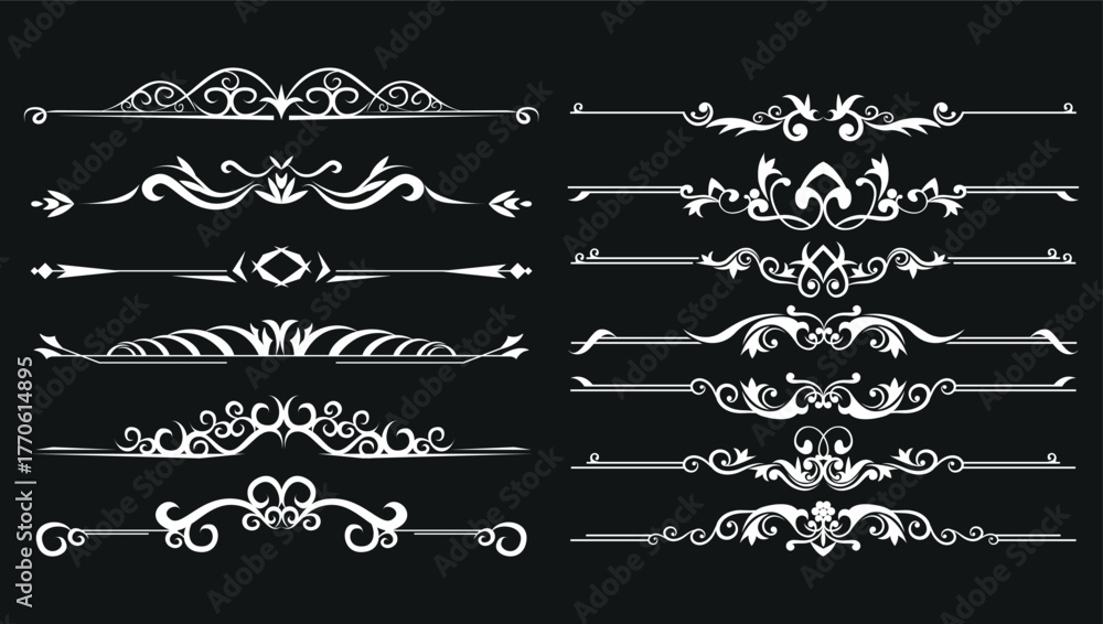 Fototapeta premium Set of decorative divider elements. Divider ornament, borders, doodle, separators, page dividers, header