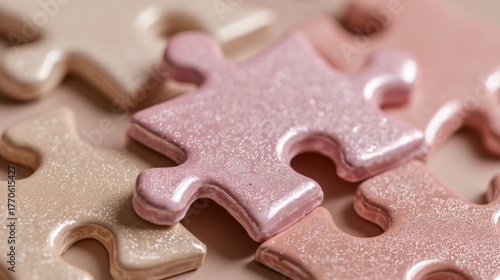 Sparkling puzzle pieces on display