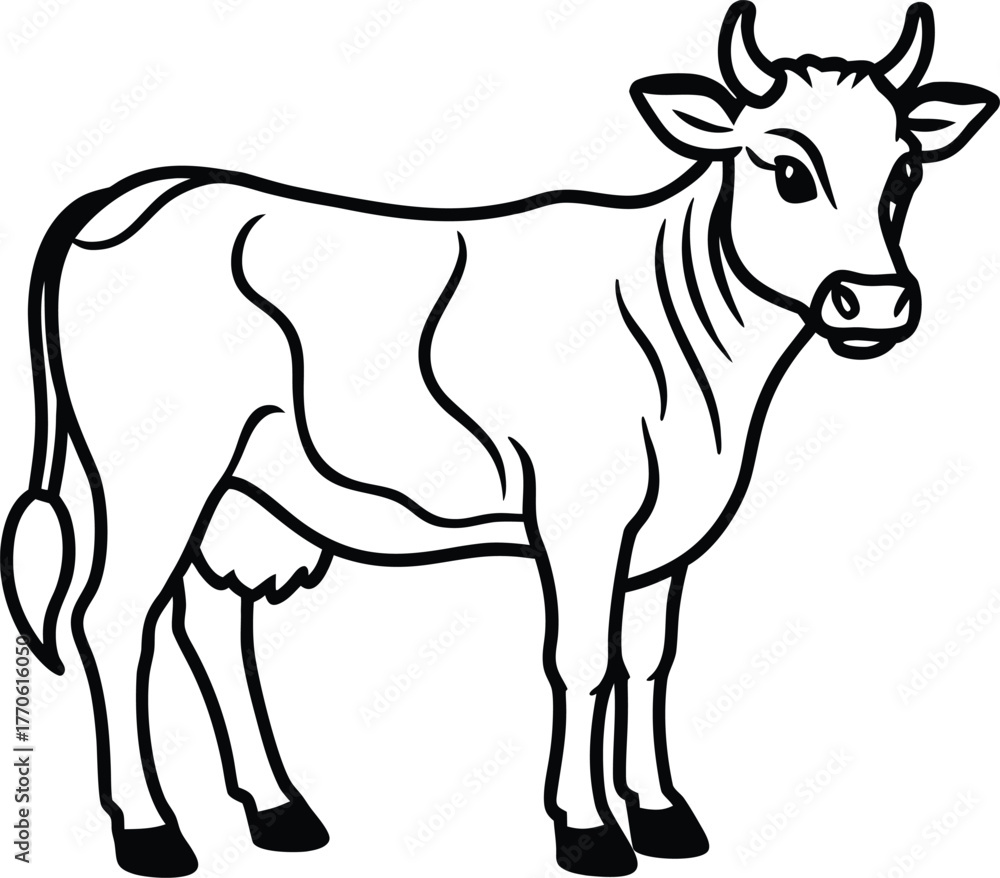 Fototapeta premium Outline Drawing of a Standing Cow animal livestock