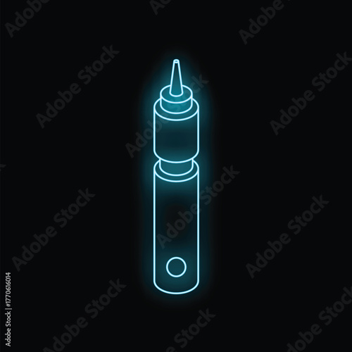 Electronic cigarette with neon blue light effect on black background