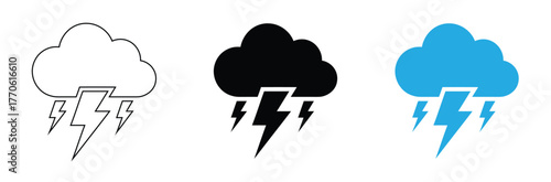 Coud lightning icon.,Icon set of Cloud lightning Thunderstorm vector illustration,Weather forecast with storm clouds and lightning bolt icons,editable stroke