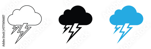 Coud lightning icon.,Icon set of Cloud lightning Thunderstorm vector illustration,Weather forecast with storm clouds and lightning bolt icons,editable stroke