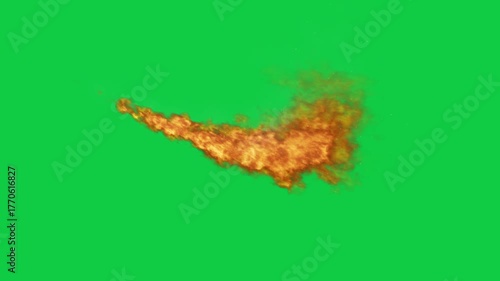 Realistic Fire Trail Explosion on Green Screen Background.