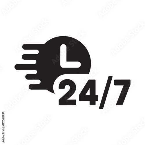 Fast and reliable 24 7 service icon with speed lines and clock symbol