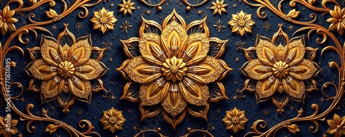 Ornate golden mandala flower outline, luxury repeat , background, culture