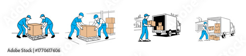 Logistics and Warehouse Operations Moving and Loading Goods line icon vector illustration 