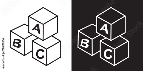 Baby ABC Cubes Icon Set for Kids Education, Preschool Learning, Toys, Alphabet Blocks, Early Childhood Development.