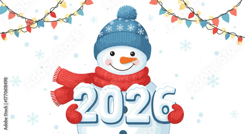 Cheerful snowman 2026 illustration for holiday cards and festive decorations perfect for winter celebrations
