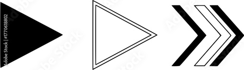 Forward direction arrow outline icons set, navigation or multimedia concept symbols