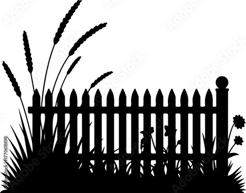 Picket Fence Corner with Grass vector illustration