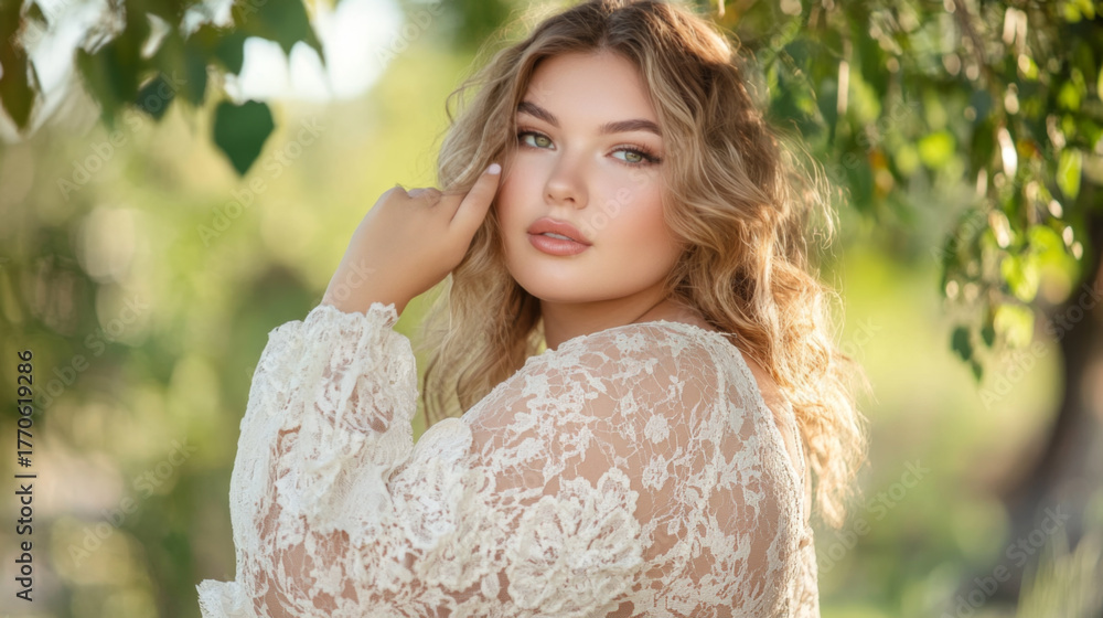Naklejka premium Serene Plus-Size Woman in Soft Natural Lighting
