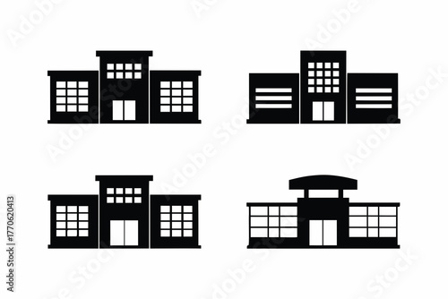 set of Shopping mall exterior icon silhouette vector illustration, isolated on white background