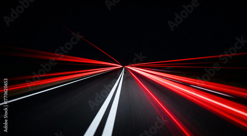 Red speed light horizontal straight line on black background