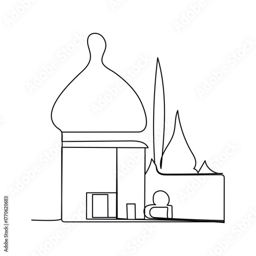 Continuous one line drawing boy muslim praying with hands in mosque isra miraj isra miraj islamic single line draw design graphic illustration