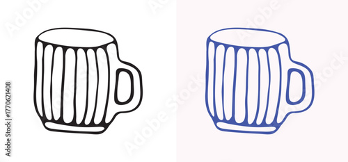 A clean hand drawn illustration of a versatile empty cup or mug. This simple doodle line art is perfect for custom drinks, generic beverage graphics, or adding your own text/logo. 