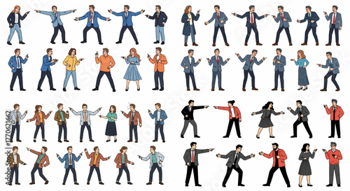 Business people pointing and discussing with expressions