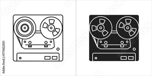 Black and white line art icon of scissors, vector graphic