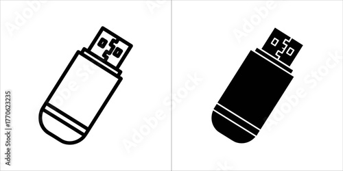 Two usb flash drive icons, one outline and one solid black