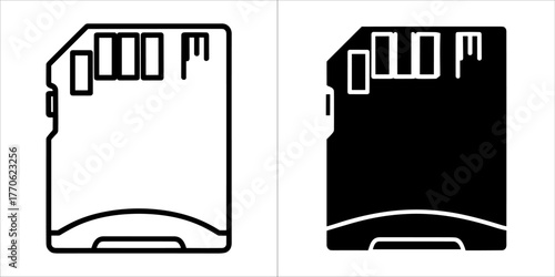Outline and solid black icon of a micro sd card with rounded bottom