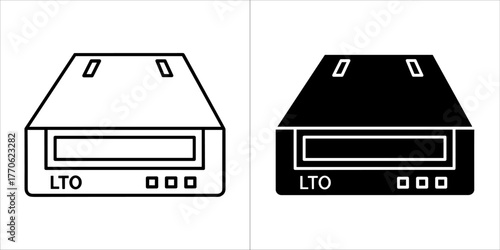 Two lto tape drive icons, one outline and one solid black, on a