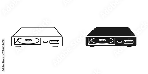 Two icons of a cddvd drive, one line art and one solid black