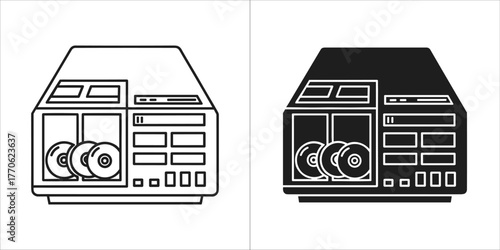 Line art and silhouette of a cd changer with cds inside