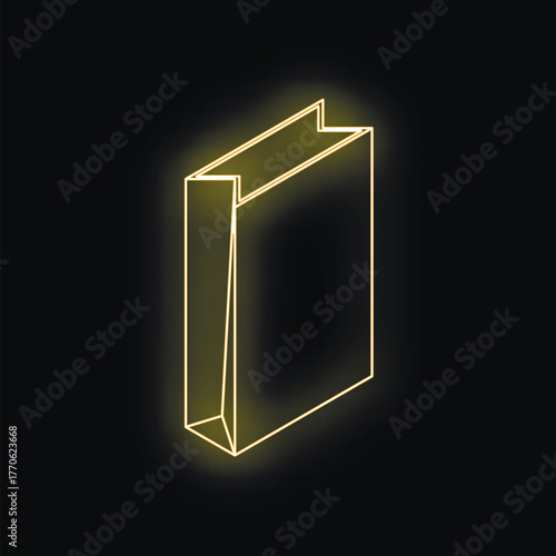 Neon shopping bag glowing on a black background, representing online shopping, retail, and consumerism
