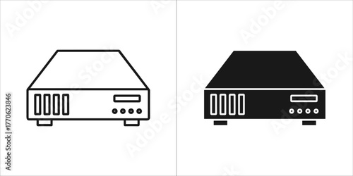 Settop box and media player icons in outline and solid black