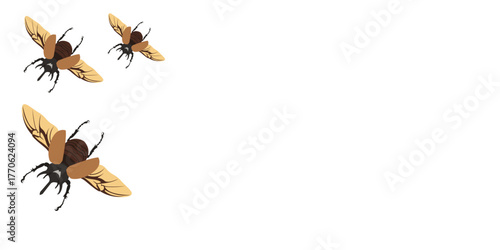 Horn beetle template background. Rhinoceros beetle banner. Copy space and negative space
