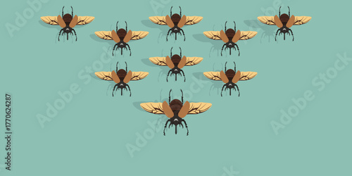 Horn beetle template background. Rhinoceros beetle banner. Copy space and negative space