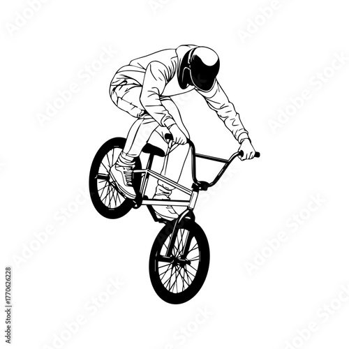 Extreme sports athlete performing a BMX stunt in mid-air, representing energy, youth, and action sports culture.