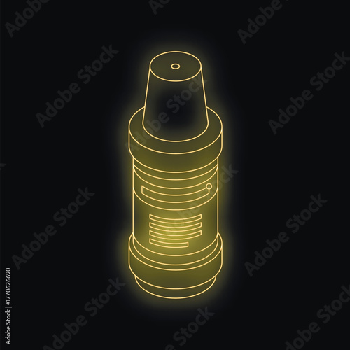 Neon glowing isometric nasal spray bottle on dark background representing healthcare, allergies, and medical treatment