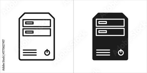 Computer tower icon in black and white