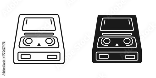Two icons of a cassette tape, one in outline and one in solid black