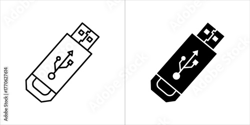Usb flash drive icon, one outline and one filled
