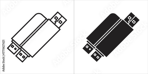 Two usb flash drive icons, one outline and one filled